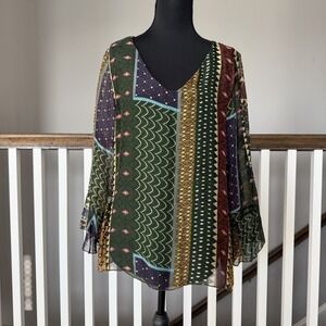 Belle France Silk Blend Blouse Top L Romantic Boho Feminine Peasant Coquette